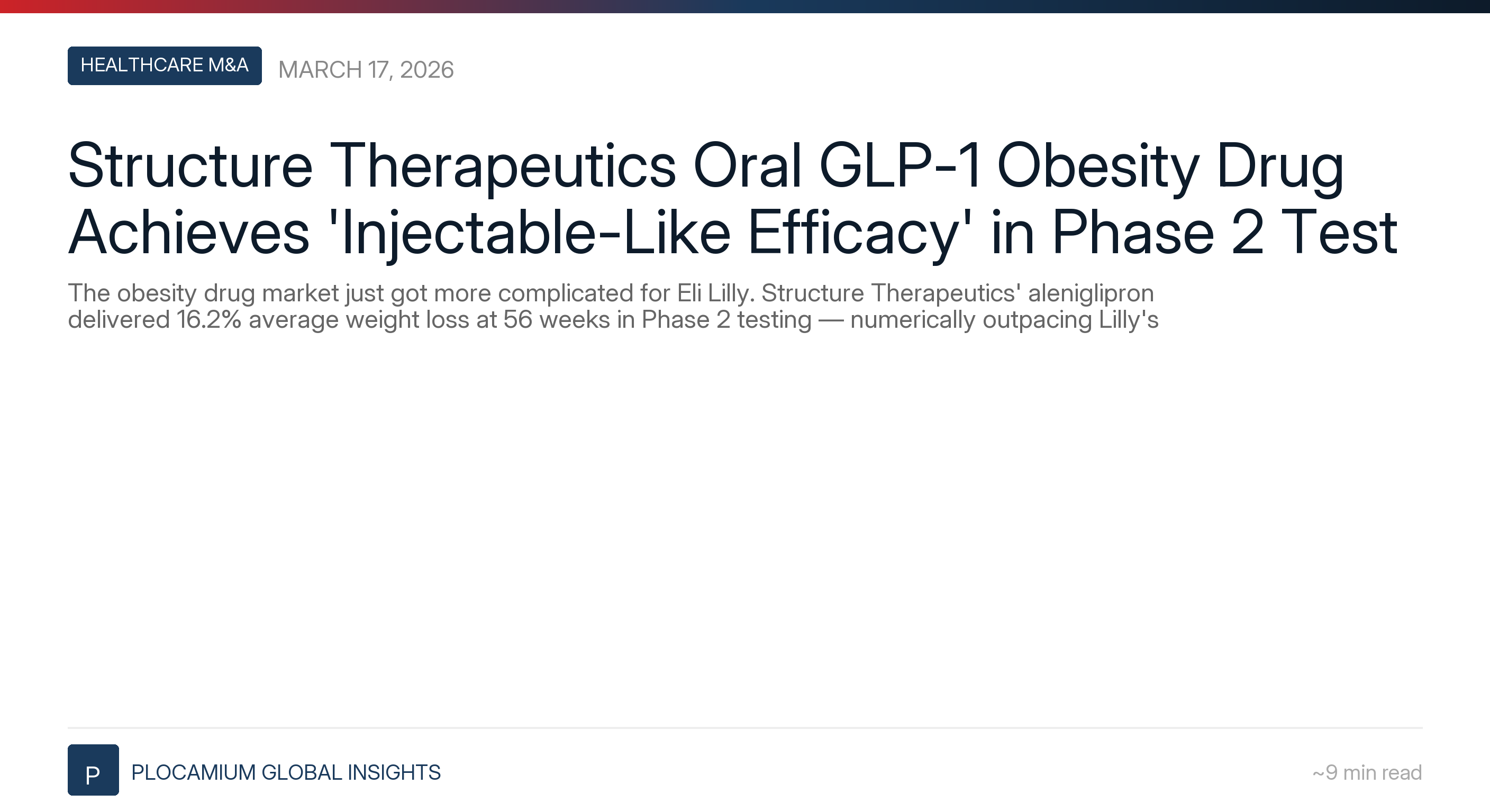 Structure Therapeutics Oral GLP-1 Obesity Drug Achieves 'Injectable-Like Efficacy' in Phase 2 Test
