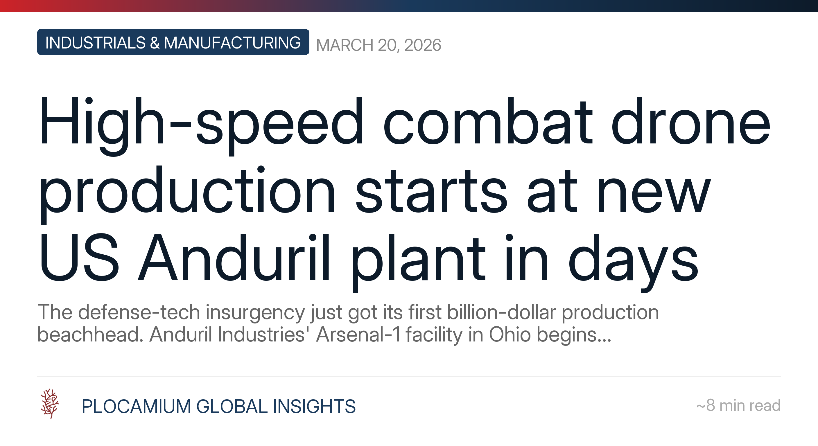 High-speed combat drone production starts at new US Anduril plant in days